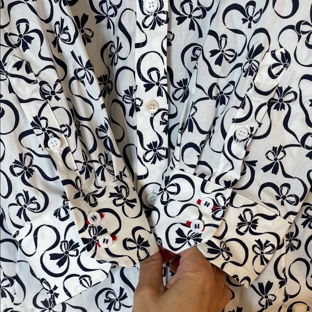 NEW! Talbots Wrinkle-Resistant Black & White Ribbon Print Shirt. 10. - Picture 5 of 8